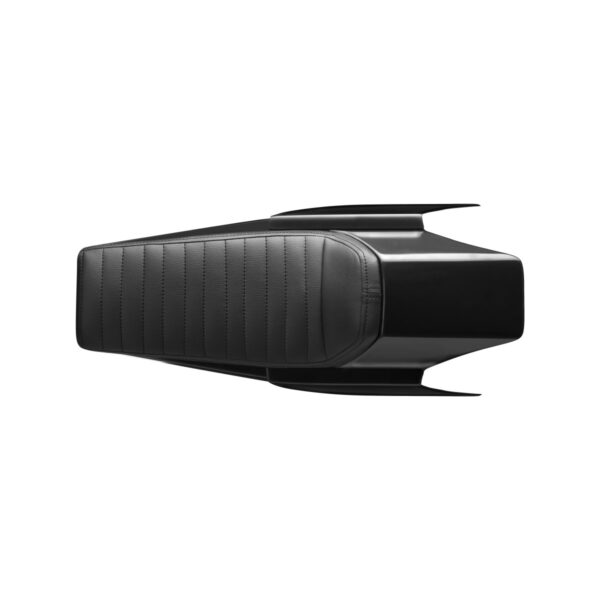 Asiento universal Flat Track clásico en cuero negro con portanúmeros laterales