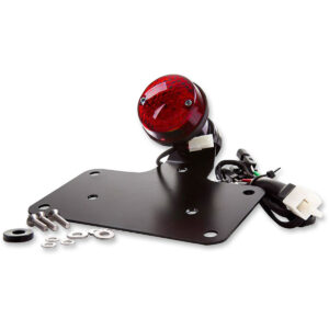 Luz trasera LED Retro con portamatrícula en negro anodizado y cristal rojo